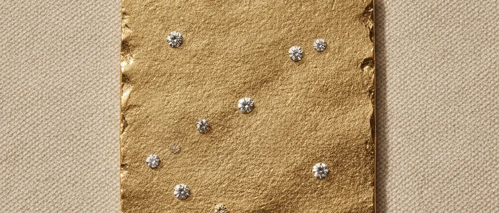 Détail matière or recyclé, surface brillante et texture martelée